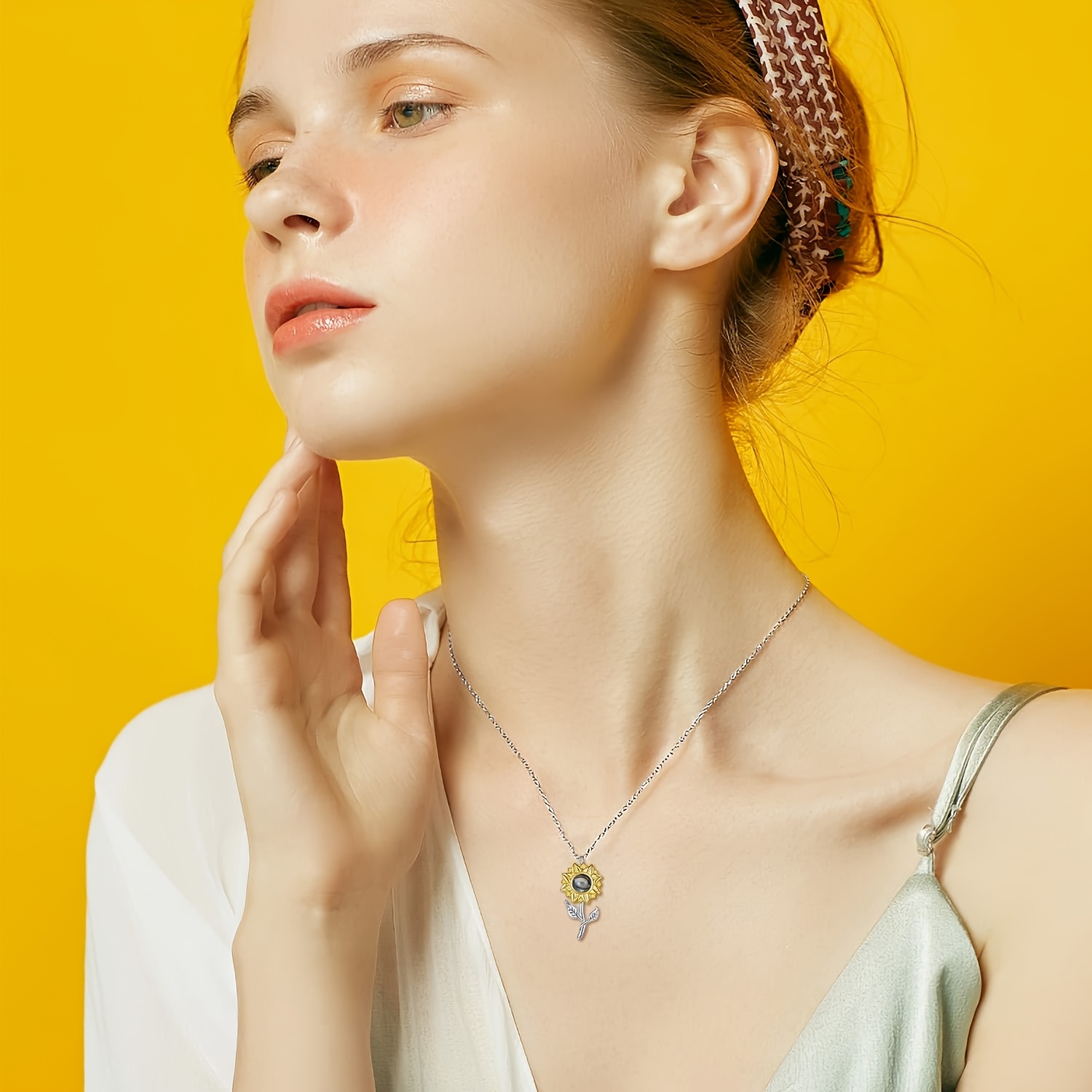 Sunflower Necklace 925 Sterling Silver for Women